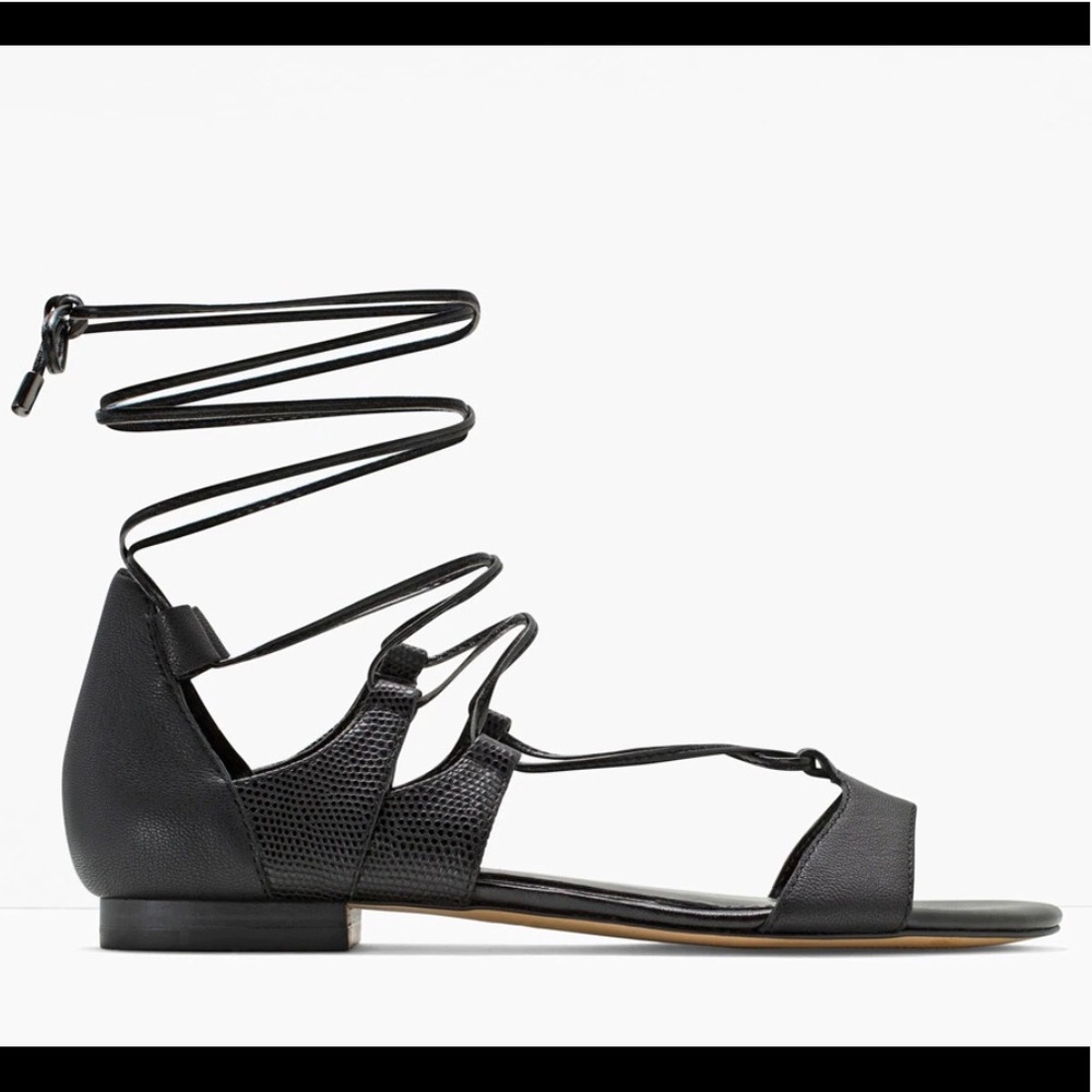 WHBM Zander Black Lace-up Gladiator Sandals